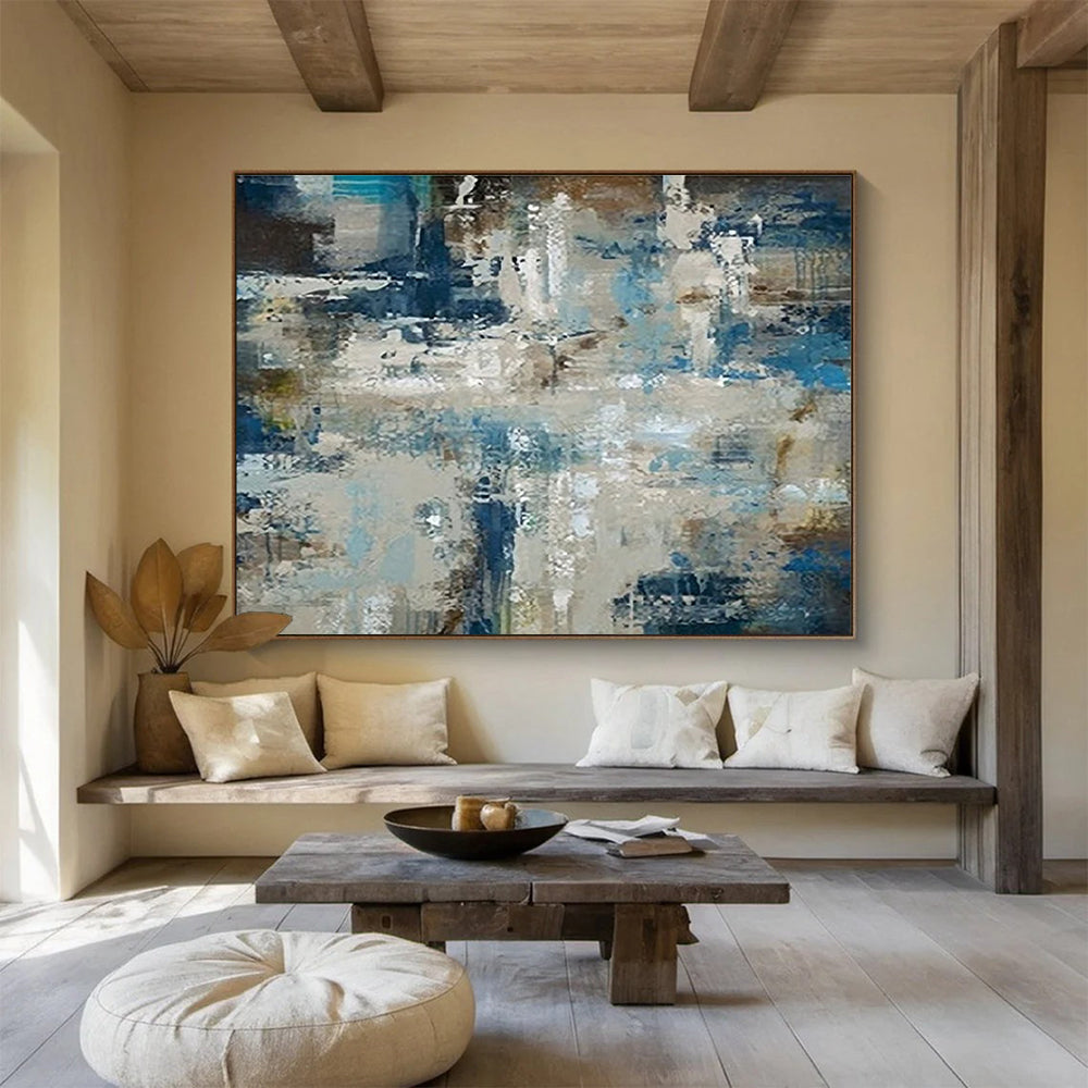 Oversized Abstract Wall Art Blue, Beige & Brown Abstract Urban Art HPS190