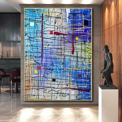 Modern Art Acrylic Blue & Multicolor Textured Abstract Painting On Canvas PT099