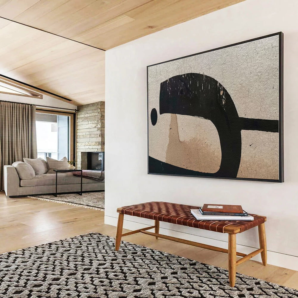 Handmade Art Black, Beige & Brown Geometric Abstract On Canvas HPS049