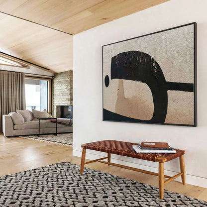 Handmade Art Black, Beige & Brown Geometric Abstract On Canvas HPS049