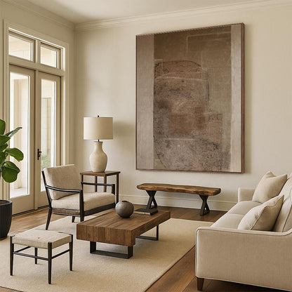 Minimalist Canvas Art Brown and Beige Geometric Abstract Art PT743