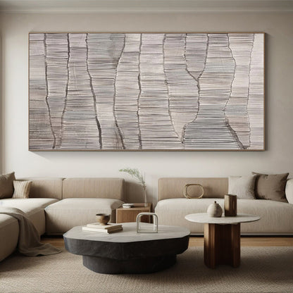 Minimalist Canvas Art in Grey and White with Textured Linear Patterns PT016