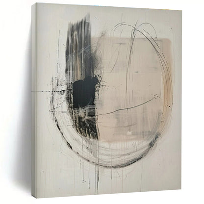 Hand Painting Black and Beige Circular Lines Abstract Acrylic Art PT621