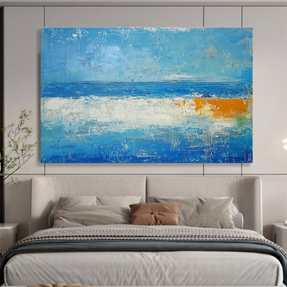 Large Contemporary Wall Art Blue, White & Orange Textured Coastal Abstract Painting HPS286