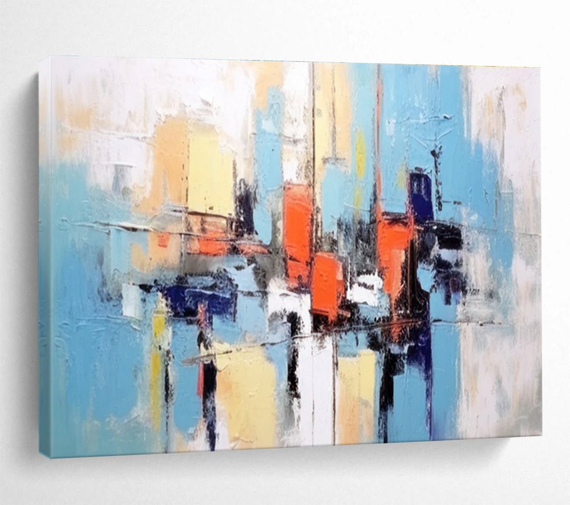 Oversized Abstract Wall Art Blue, Orange & White Abstract Urban Art HPS200