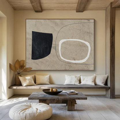 Unique Abstract Art Black, White & Beige Minimalist Geometric Art HPS215