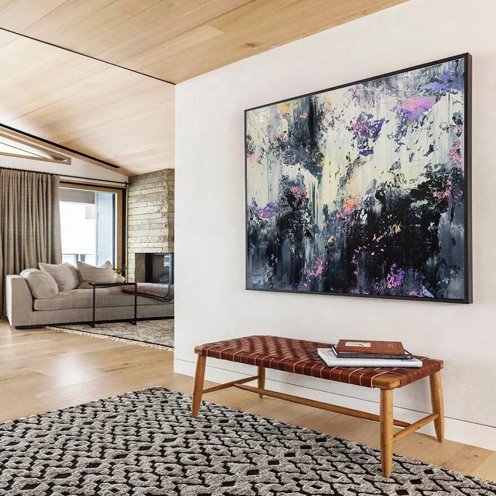 Large Contemporary Wall Art Black, White, and Purple Textured Abstract Art HPS406