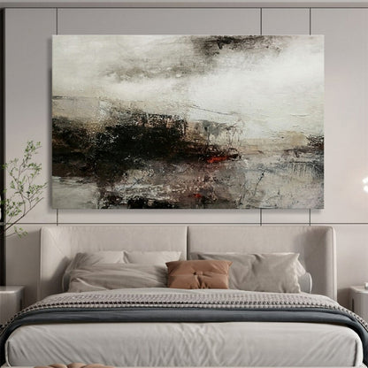 Hand-Painted Gray, Black, and Red Abstract Urban Landscape Art HPS391