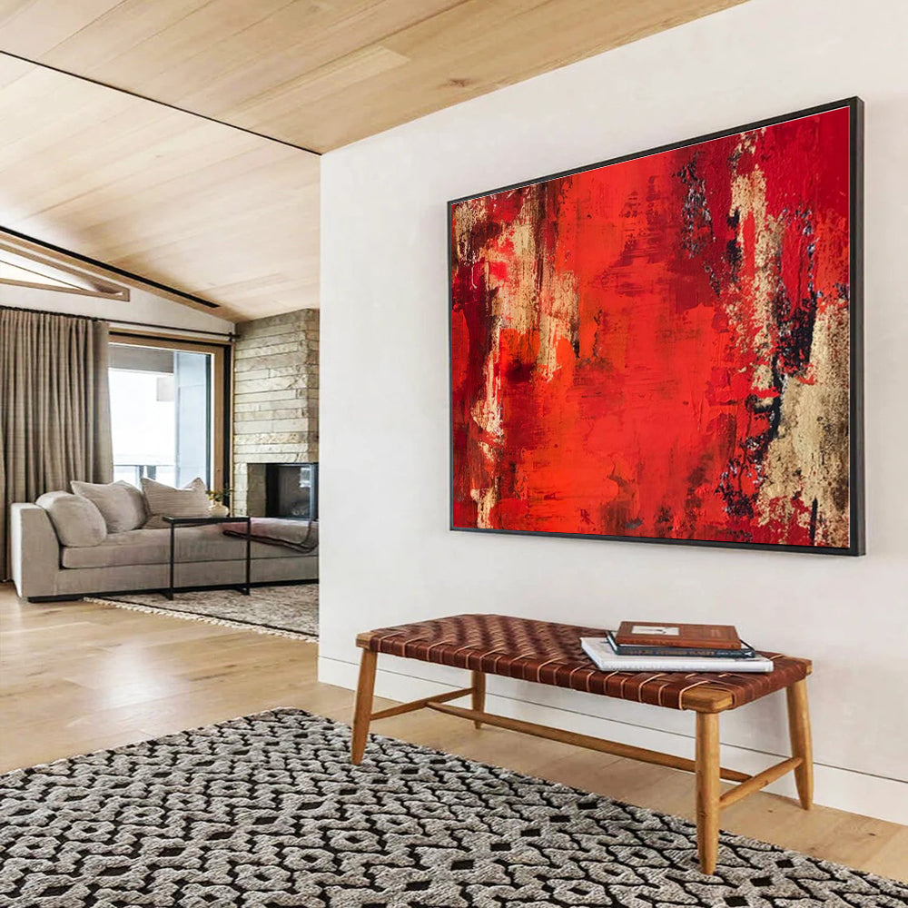 Oversized Abstract Wall Art Red & Beige Textured Abstract Painting On Canvas HPS080