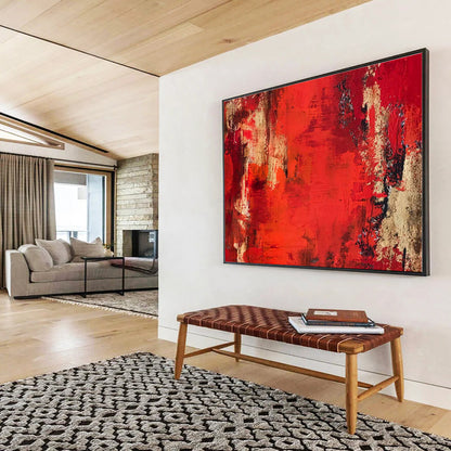Oversized Abstract Wall Art Red & Beige Textured Abstract Painting On Canvas HPS080
