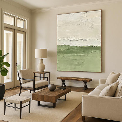 Large Abstract Painting For Living Room With Green, White Textured Landscape-Inspired On Canvas PT190