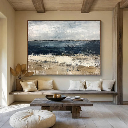 Buy Abstract Art Online Gray, Blue, and Beige Abstract Seaside Landscape HPS309