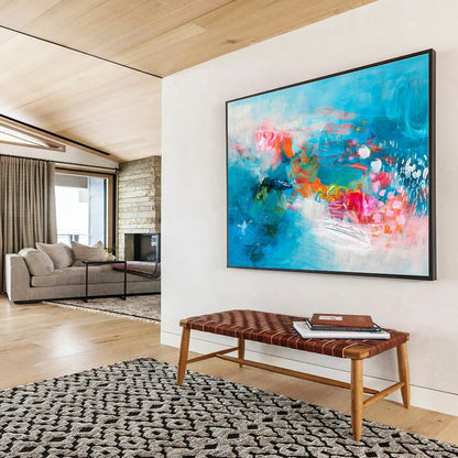 Acrylic Modern Art Paintings Energetic Blue & Pink Abstract On Canvas HPS022