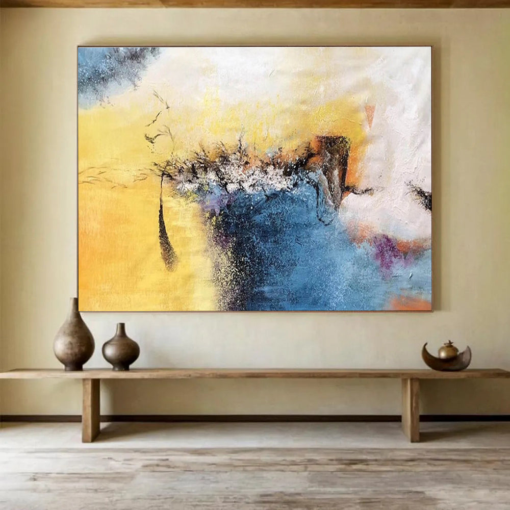 Paintings For House Yellow, Blue & White Abstract Dynamic Art HPS219