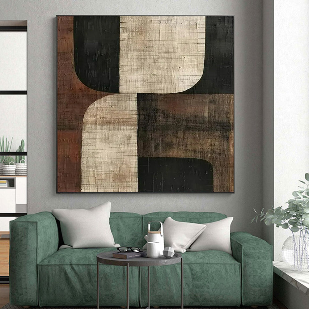 Large Size Brown, Black, and Beige Geometric Abstract Art PT818