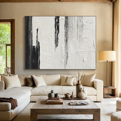 Hand-Painted Black and White Textural Abstract Landscape Painting PT268