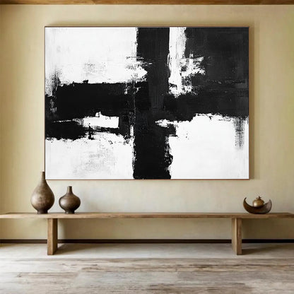 Large Contemporary Wall Art Black & White Textured Abstract Painting HPS258