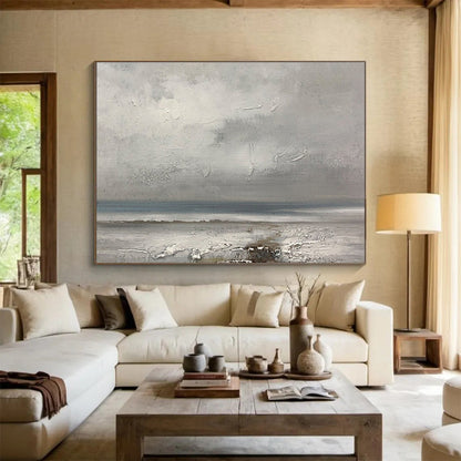 Hand-Painted Gray & White Textured Coastal Abstract Acrylic Painting HPS231