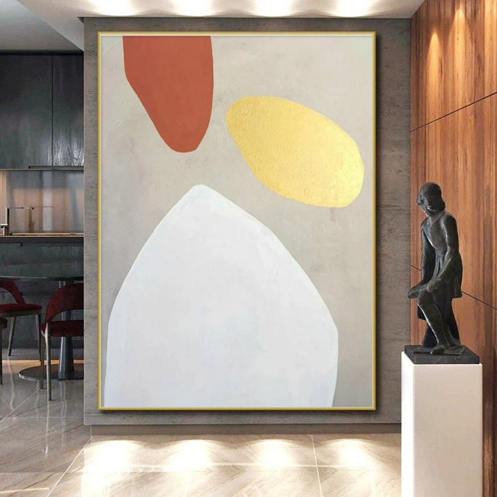 Hand-Painted Terracotta, Gold, and White Abstract Art PT643