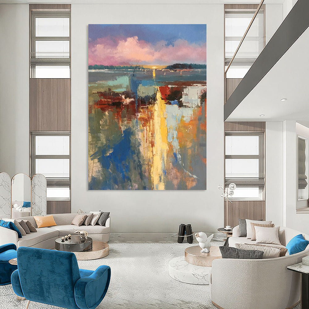 Hand Painting Colorful Coastal Abstract Landscape Acrylic Modern Art Painting DPS427