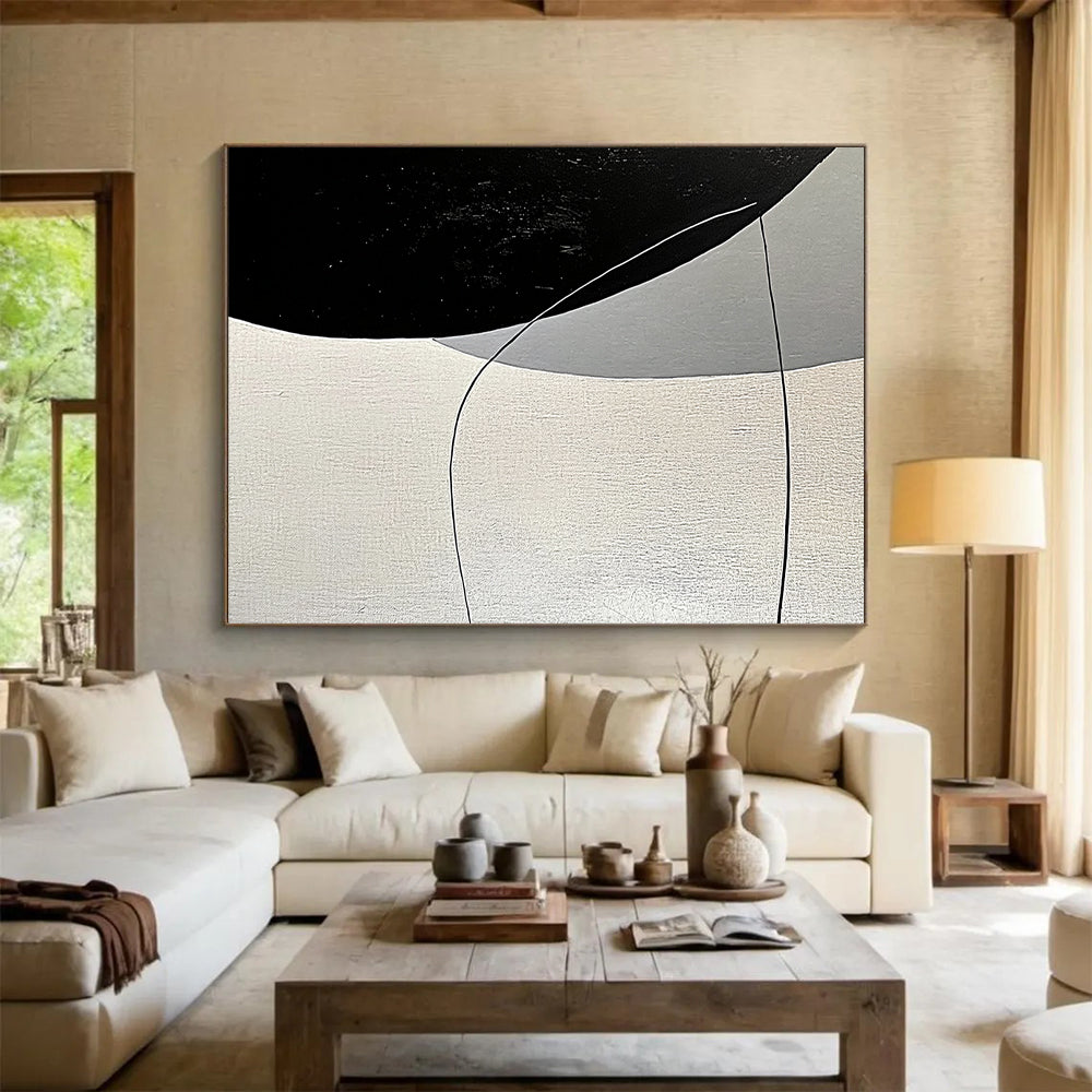 Large Abstract Art For Sale With Black, White, Gray Geometric Lines On Canvas PT199
