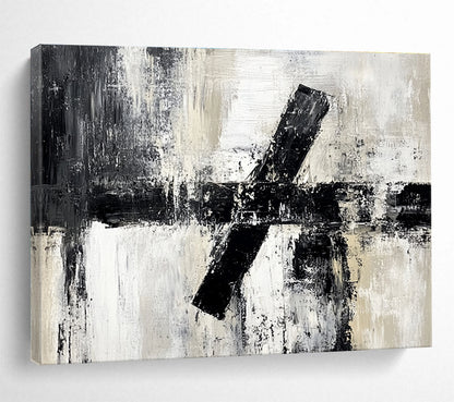 Cool Abstract Paintings Black, White & Beige Textured Geometric Abstract Painting HPS260