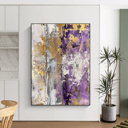 Unique Abstract Art in Purple, Gold, Grey, and White Textural Abstract Art PT234