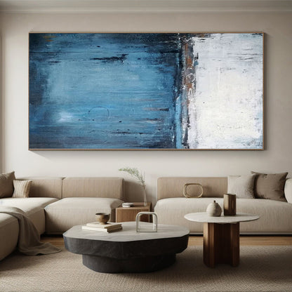 Handmade Art Blue & Gray Textured Abstract Painting On Canvas PT094