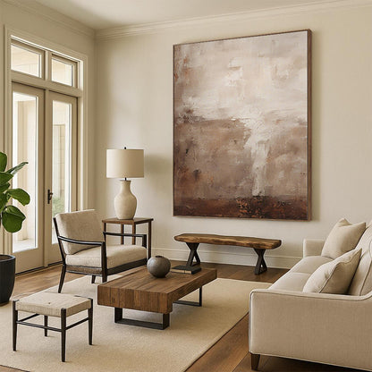 Large Painting In Living Room Beige & Brown Textured Abstract Painting On Canvas PT070
