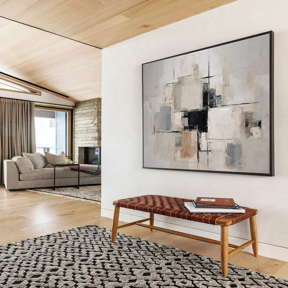 Paintings For House Beige, Gray, and Black Geometric Abstract Art HPS360