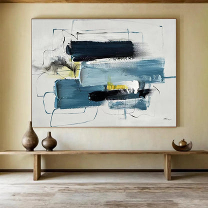 Huge Size Blue, Black, and Yellow Abstract Expressionist Art HPS353