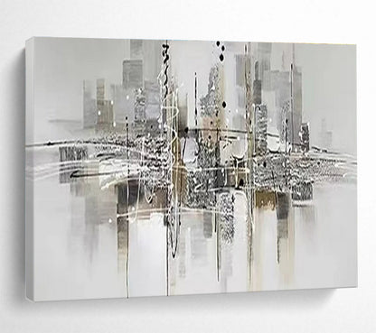 Hand-Painted Gray and Black Abstract City Reflection Art HPS351