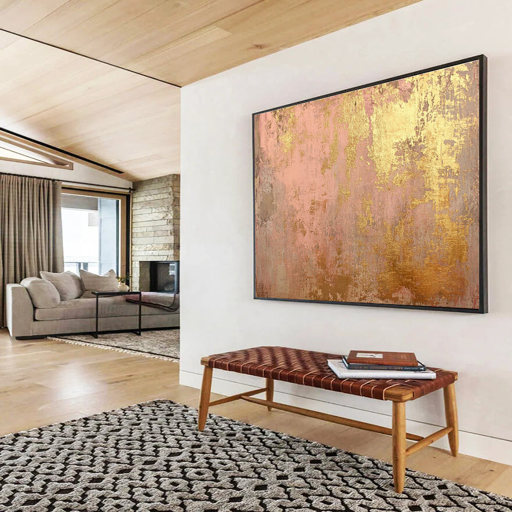 48x60 Pink & Gold Textured Abstract Acrylic Painting HPS245