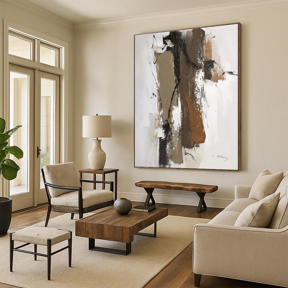 Hand-Painted Brown Beige Abstract Textured Figure Acrylic Art PT467