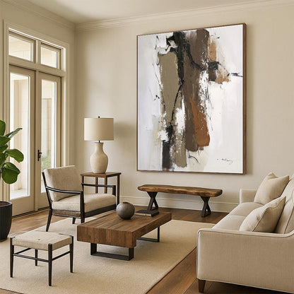 Hand-Painted Brown Beige Abstract Textured Figure Acrylic Art PT467