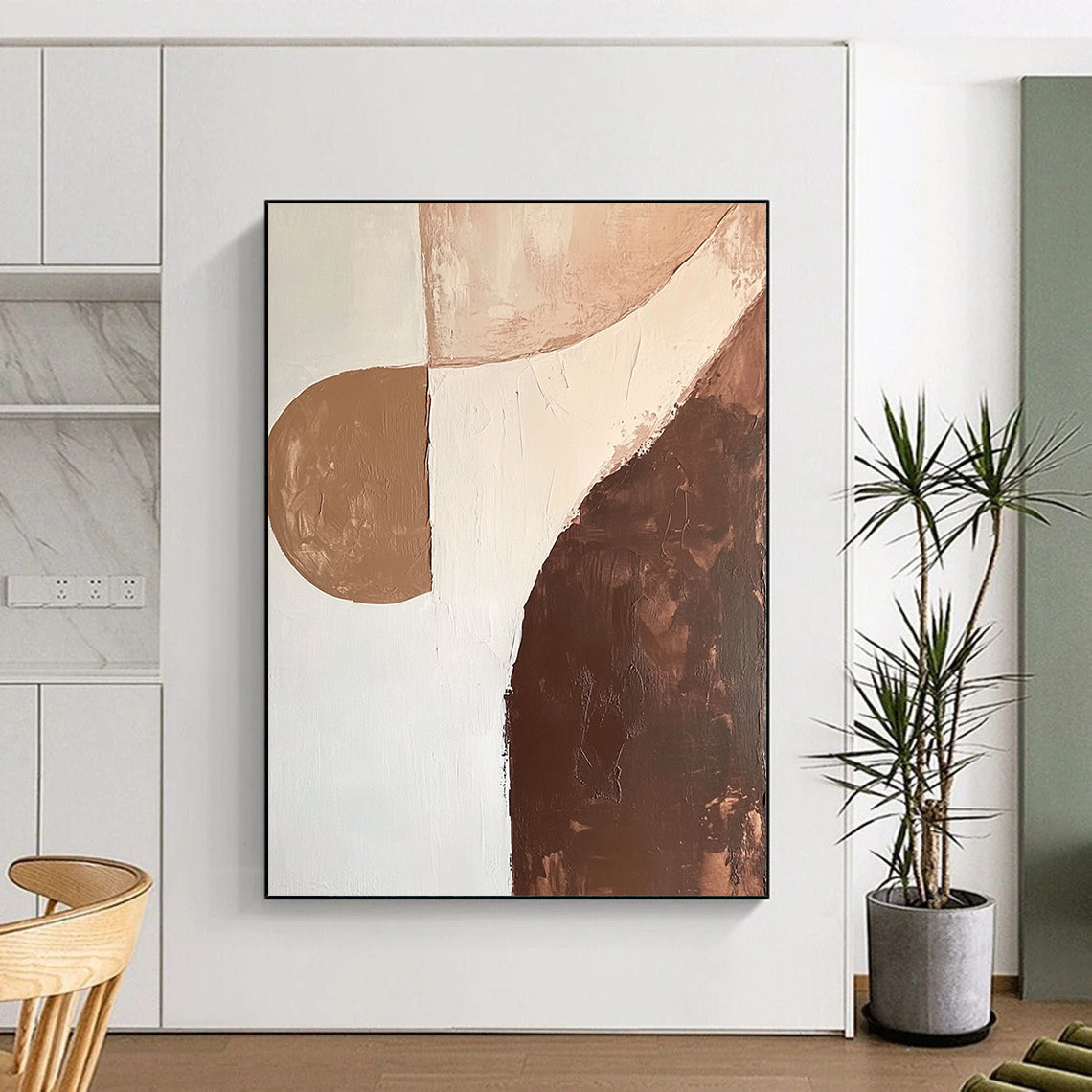 Large Abstract Painting For Living Room, Brown Beige White Abstract Minimalist Art PT160