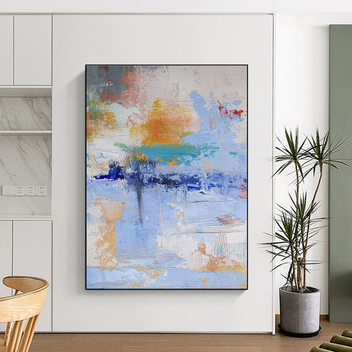 Modern Art Acrylic Blue Orange White Textured Abstract Art PT359