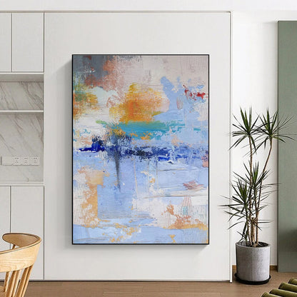 Modern Art Acrylic Blue Orange White Textured Abstract Art PT359