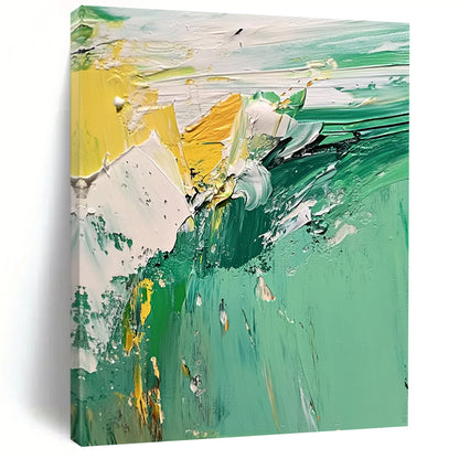 48x60 Green, Yellow & White Textured Abstract Painting On Canvas PT126