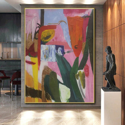 Cool Abstract Paintings Pink, Orange, and Green Abstract Art PT775