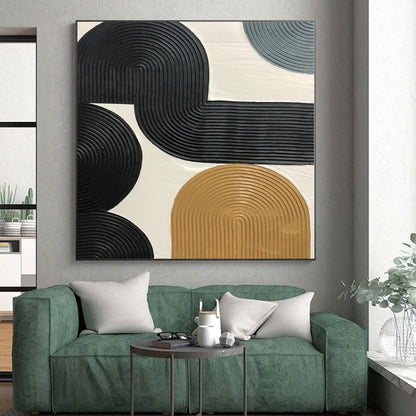 Large Size Black, Beige & Gray Textured Geometric Abstract Painting On Canvas PT038