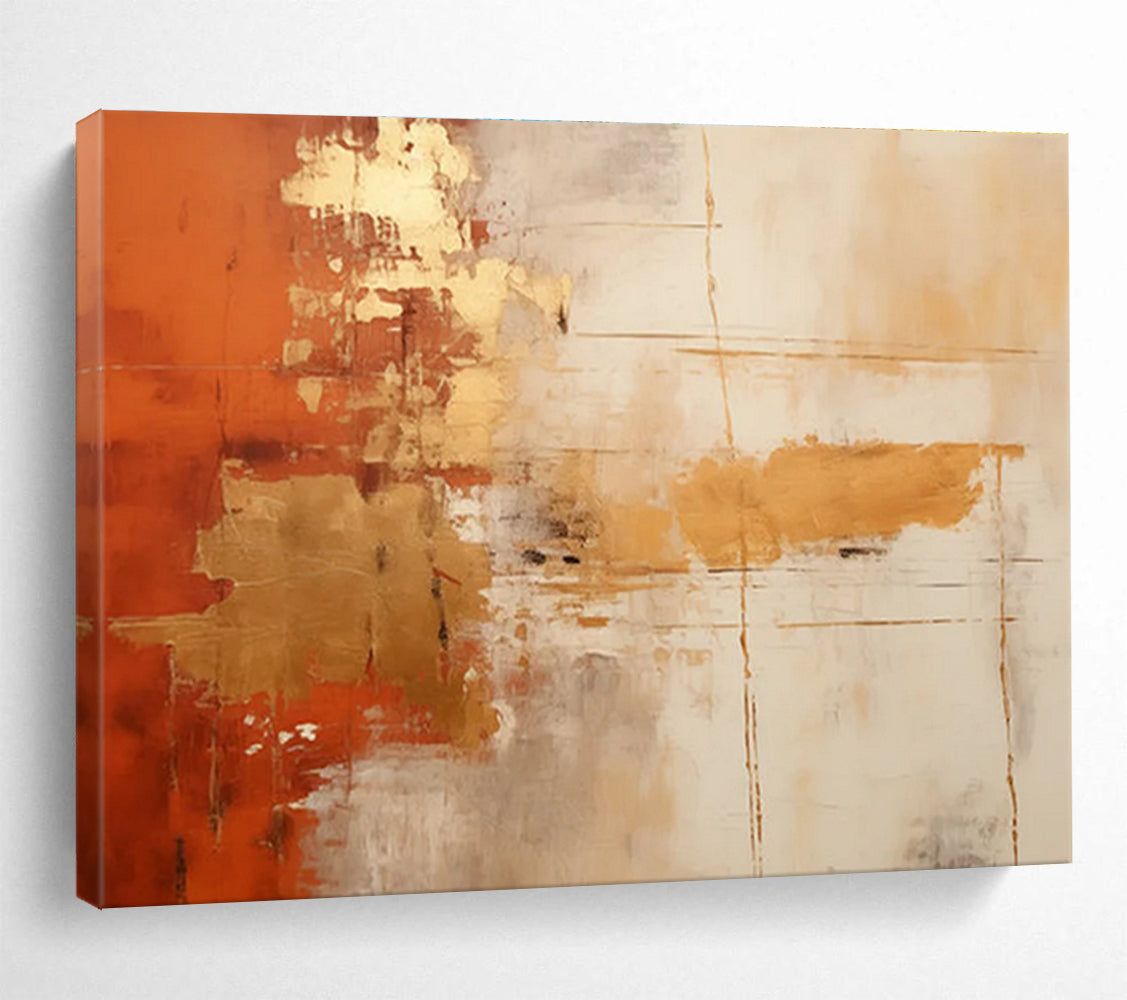 Modern Art Acrylic Orange & Gold Abstract Textured Art HPS209