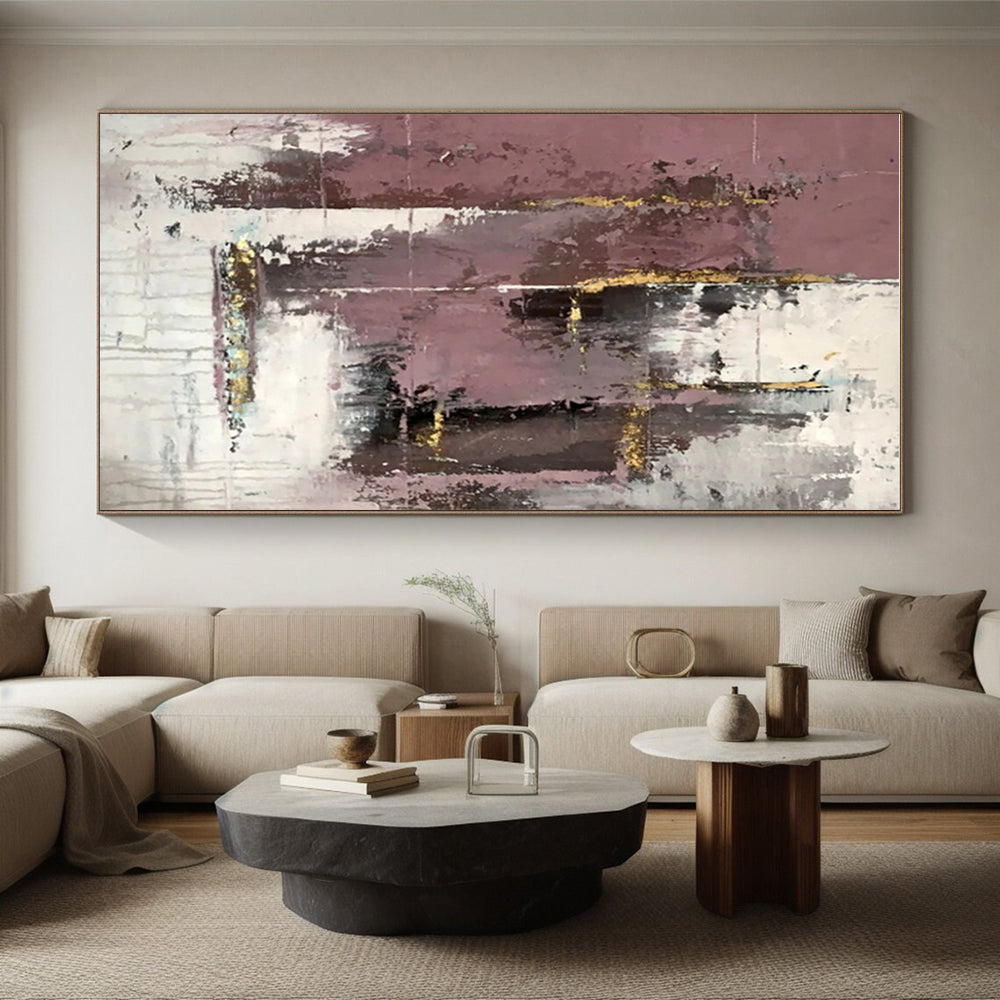 Hand Painted Art Pink Gray Gold Textured Abstract Art PT421