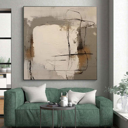 Modern Art Acrylic Gray Beige Black Line Abstract Art for House PT484