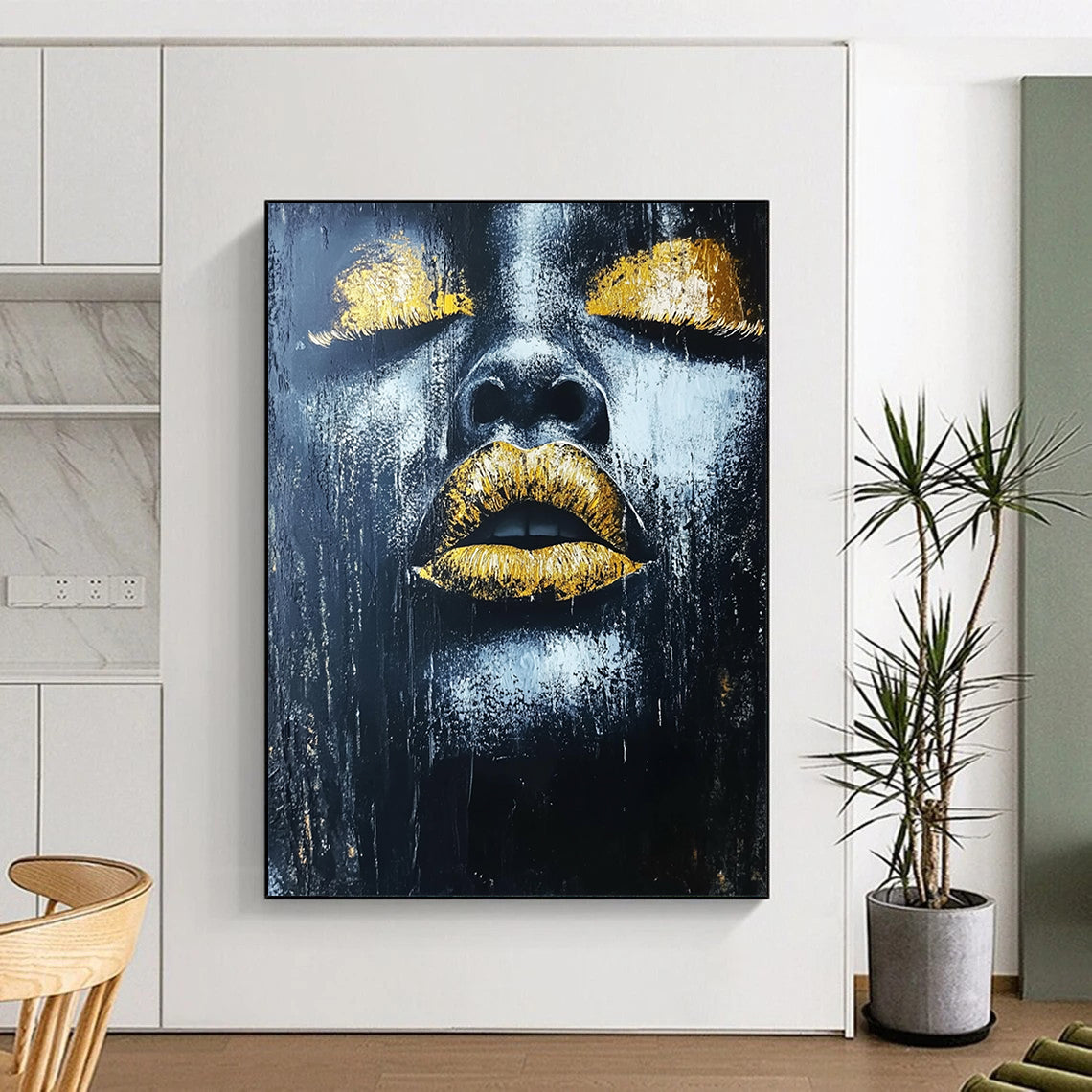 Unique Abstract Art Black, Gray, and Gold Portrait Abstract Painting DPS441