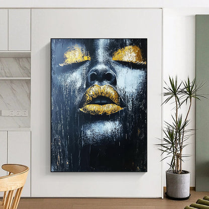 Unique Abstract Art Black, Gray, and Gold Portrait Abstract Painting DPS441