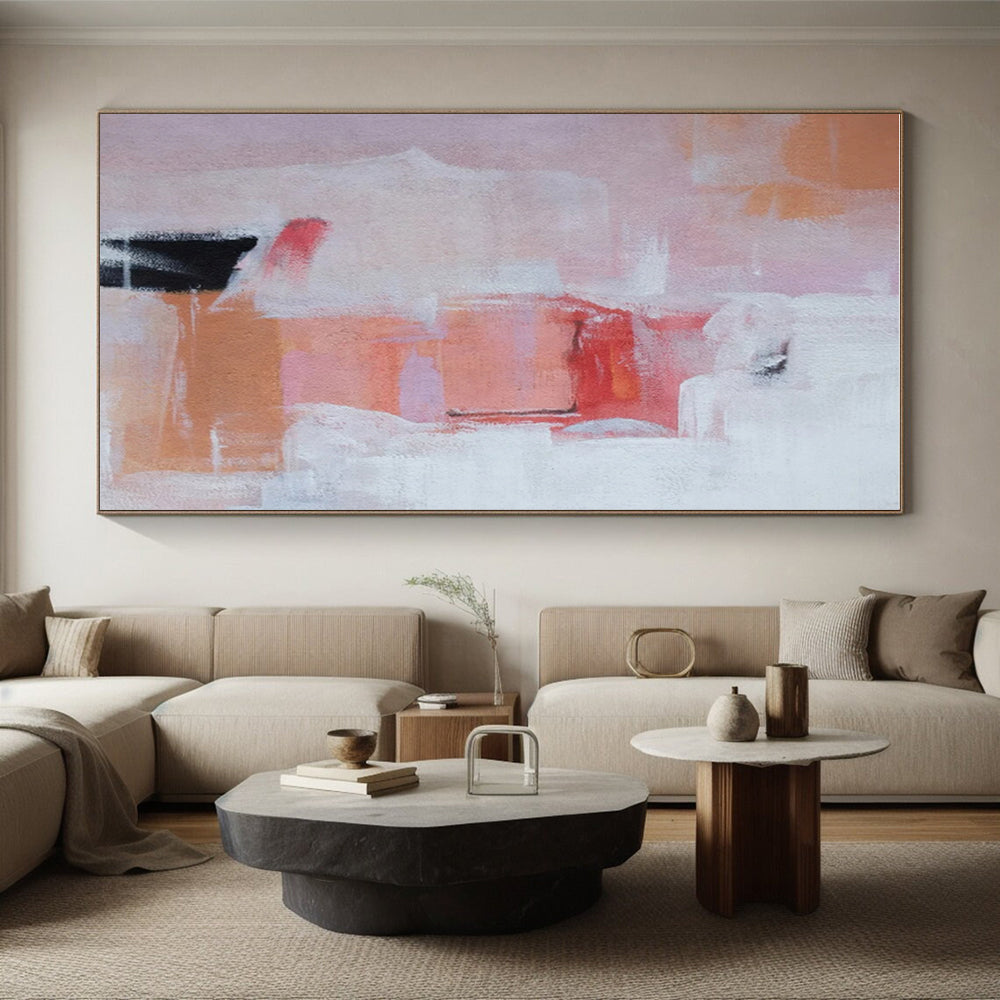 Hand-Painted Pink Orange White Abstract Art PT357