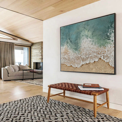 Hand Painted Art Turquoise & White Textured Beach Abstract Painting HPS226