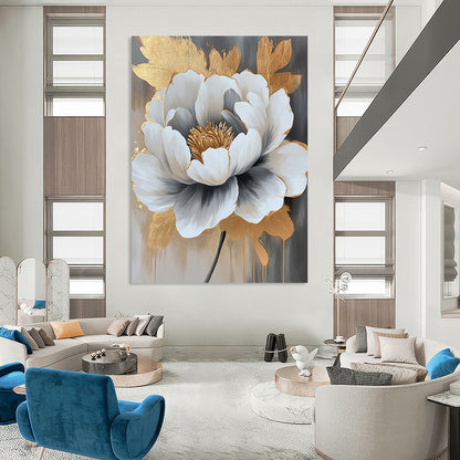 Paintings For House Gray, White, and Gold Floral Abstract Flower Painting DPS435