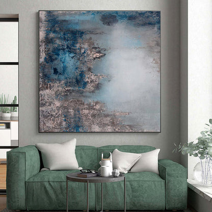 Minimalist Canvas Art in Blue and Gray Tones, Hand Painted Abstract Piece PT282
